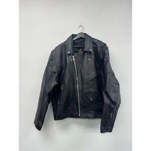 VTG Genuine‎ Leather Jacket Mens 50 Black Thinsulate Motorcycle Biker Zip Lined